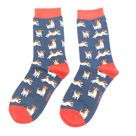 Bamboe sokken dames Jack Russell honden - navy