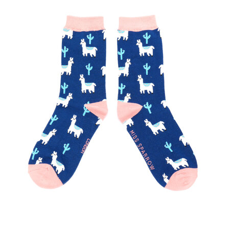 Bamboe sokken dames lama cactus - navy