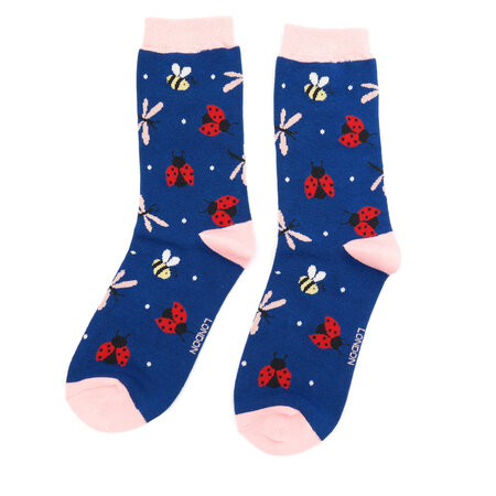 Bamboe sokken dames lieveheersbeestjes - navy