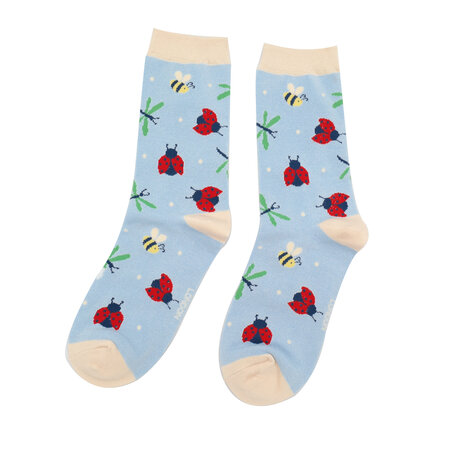 Bamboe sokken dames lieveheersbeestjes - pale blue