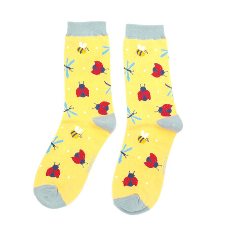Bamboe sokken dames lieveheersbeestjes - yellow