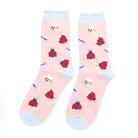 Bamboe sokken dames lieveheersbeestjes - dusky pink