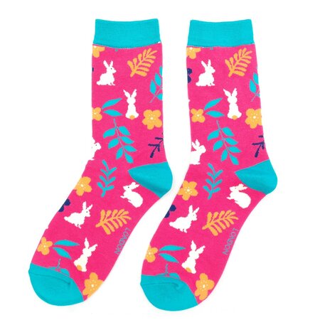 Bamboe sokken dames konijnen - fuchsia