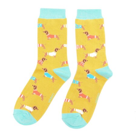 Bamboe sokken dames pups in coats - yellow