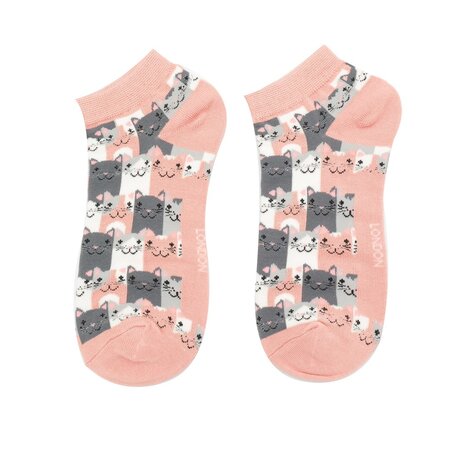 Bamboe sneakersokken dames katten - dusky pink
