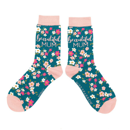 Bamboe sokken beautiful mum - teal