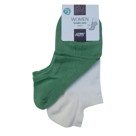 Enkelsokken dames katoen Abby 2-pack - groen - wit - maat 35/38