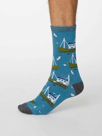 Thought - bamboe sokken heren vissersboten - dusty blue