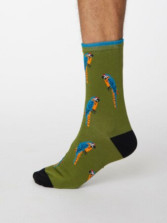 Thought - bamboe sokken heren papegaaien - olive green