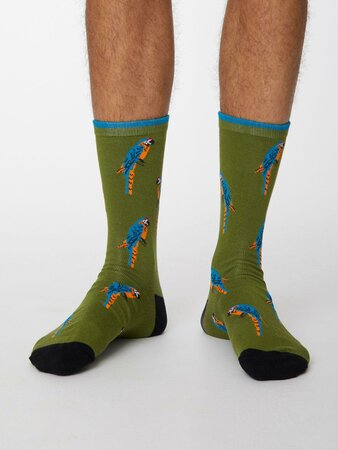 Bamboe sokken heren papegaaien - olive green