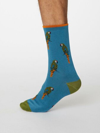 Thought - bamboe sokken heren papegaaien - dusty blue