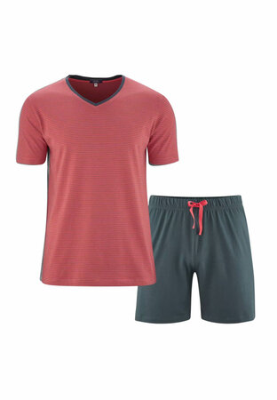 Living crafts heren pyjama set katoen Carl - asphalt / cayenne maat S