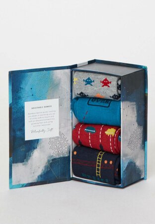 Bamboe herensokken cadeaudoos arcade rockets