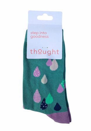 Thought - dames sokken katoen weather regendruppels - lichen green