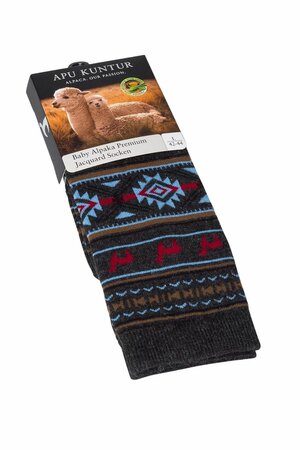 Apu Kuntur - alpaca sokken jacquard - grijs blauw