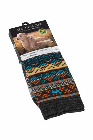 Apu Kuntur - alpaca sokken dames Inka - blauw abrikoos