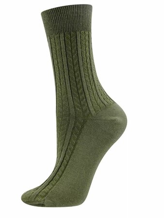 Ewers katoenen sokken dames ribbed - olijfbruin