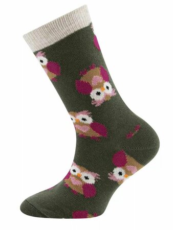 Ewers kindersokken uilen beige - groen - 2-pack mt 27-30