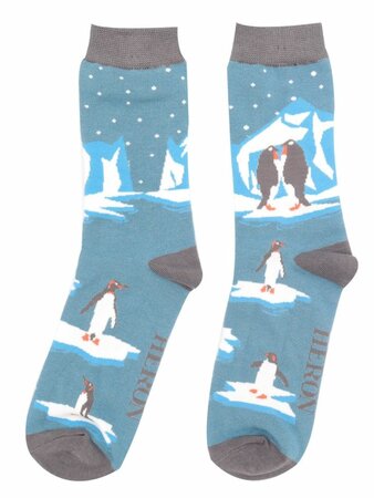 Bamboe sokken heren pinguïns op ijsschots - denim