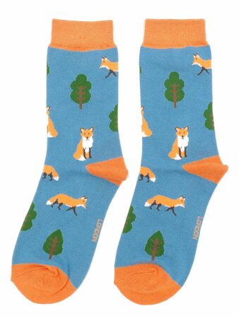 Bamboe sokken dames vossen en bomen - denim