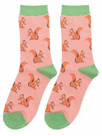 Bamboe sokken dames eekhoorns - salmon