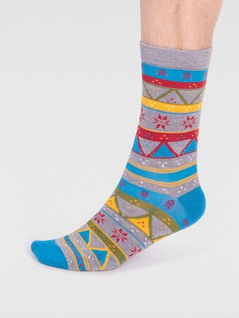 Kerstsokken heren wintermotief Casper - grey marle