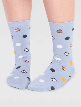 Kerstsokken dames met pinguïns - foam blue