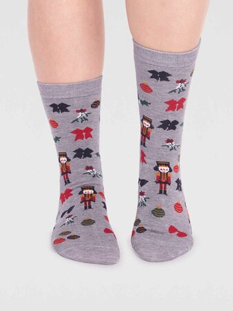 Kerstsokken dames notenkraker - grey marle