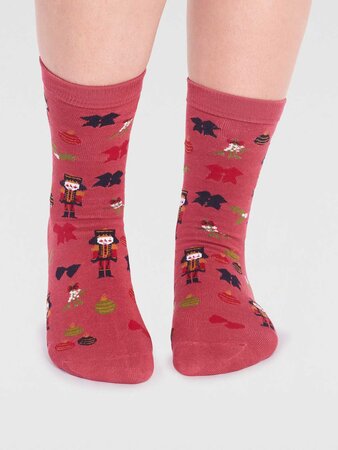 Kerstsokken dames notenkraker - brick red