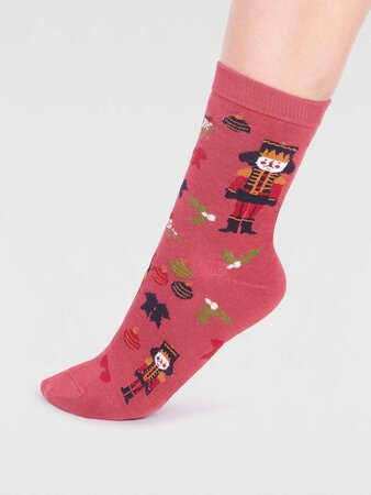 Kerstsokken dames notenkraker - brick red
