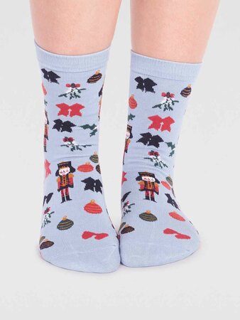 Kerstsokken dames notenkraker - foam blue