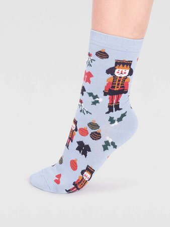 Kerstsokken dames notenkraker - foam blue