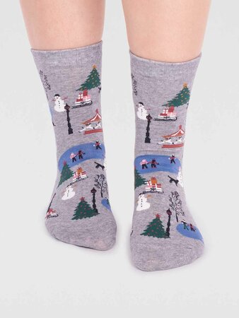 Dames sokken winters tafereeltje gloria - grey marle