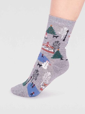 Dames sokken winters tafereeltje gloria - grey marle