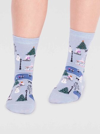 Dames sokken winters tafereeltje gloria - foam blue