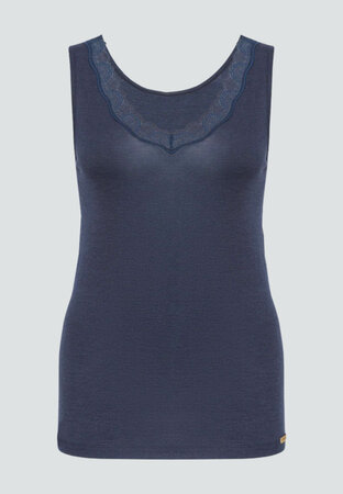 Comazo wollen dames hemd met zijde - donkerblauw