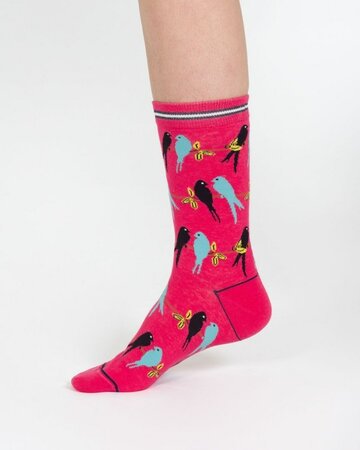 Thought sokken dames bio katoen vogels lovebirds - koraal