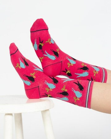 Thought sokken dames bio katoen vogels lovebirds - koraal