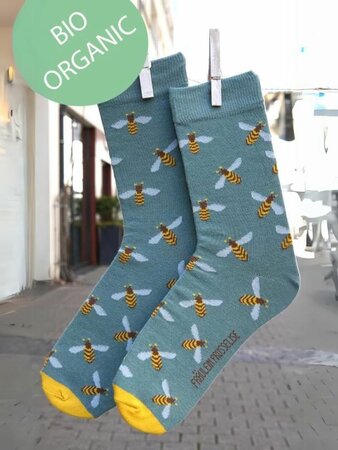 Dames sokken met bijen - lichtblauw