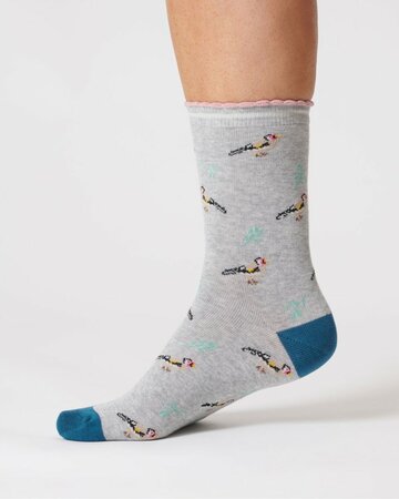 Dames sokken met vogels bio katoen - grey marl
