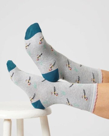 Dames sokken met vogels bio katoen - grey marl