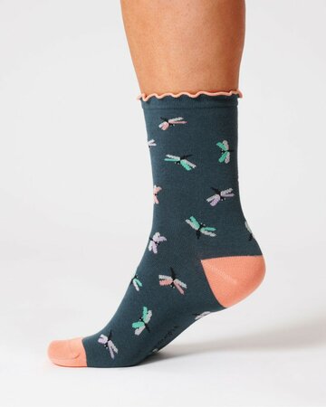 Dames sokken met libellen bio katoen - blue slate