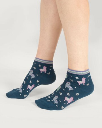 Katoenen enkelsokken dames lama’s navy