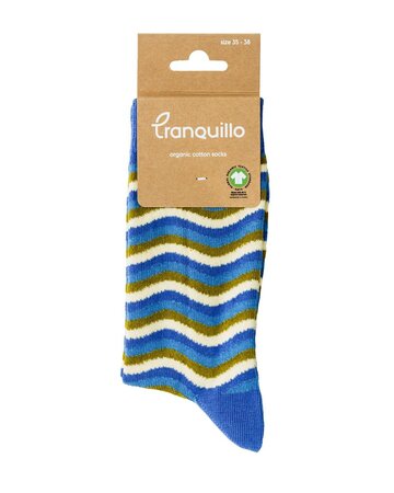 Tranquillo sokken biologisch katoen waves - dazzling blue