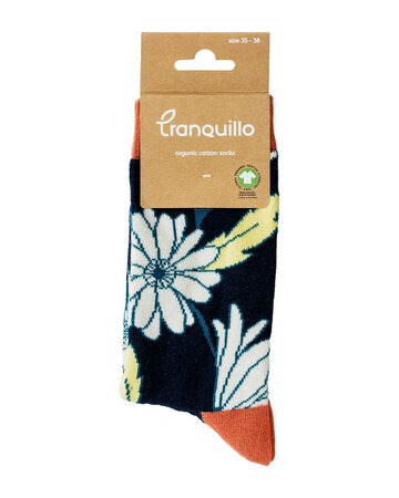 Tranquillo sokken biologisch katoen bloemen - navy