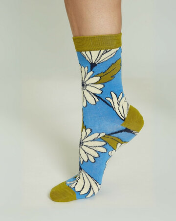 Tranquillo sokken bio katoen bloemen - blauw mt 38-38