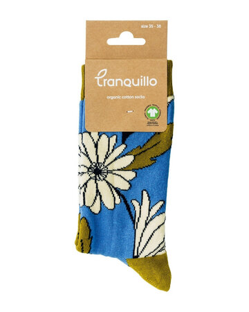 Tranquillo sokken bio katoen bloemen - blauw mt 38-38