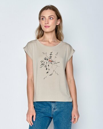 Greenbomb T-shirt dames vogel op tak - latte mt XL