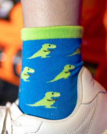 Bamboe kindersokken T-rex junior - blauw