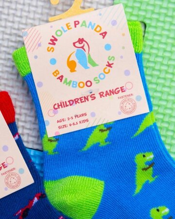 Bamboe kindersokken T-rex junior - blauw